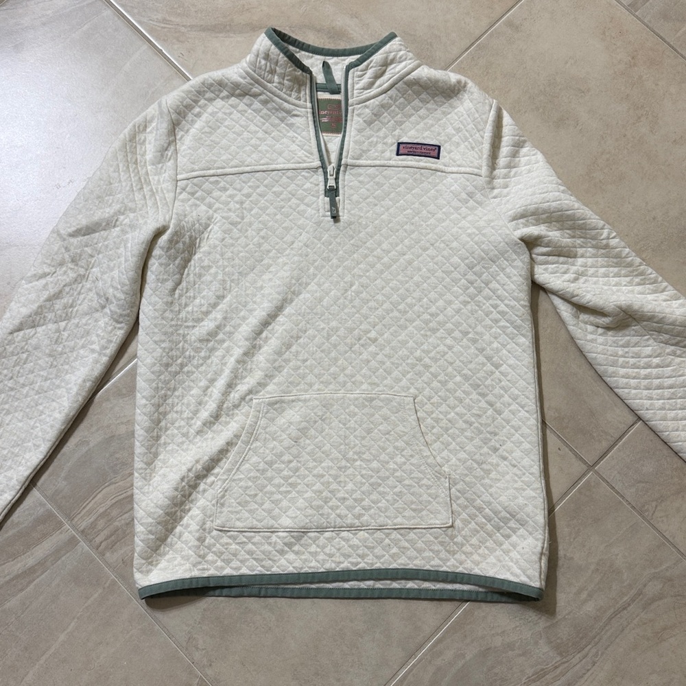 Vinyard Vines Off-White Quilted Half-Zip Pullover